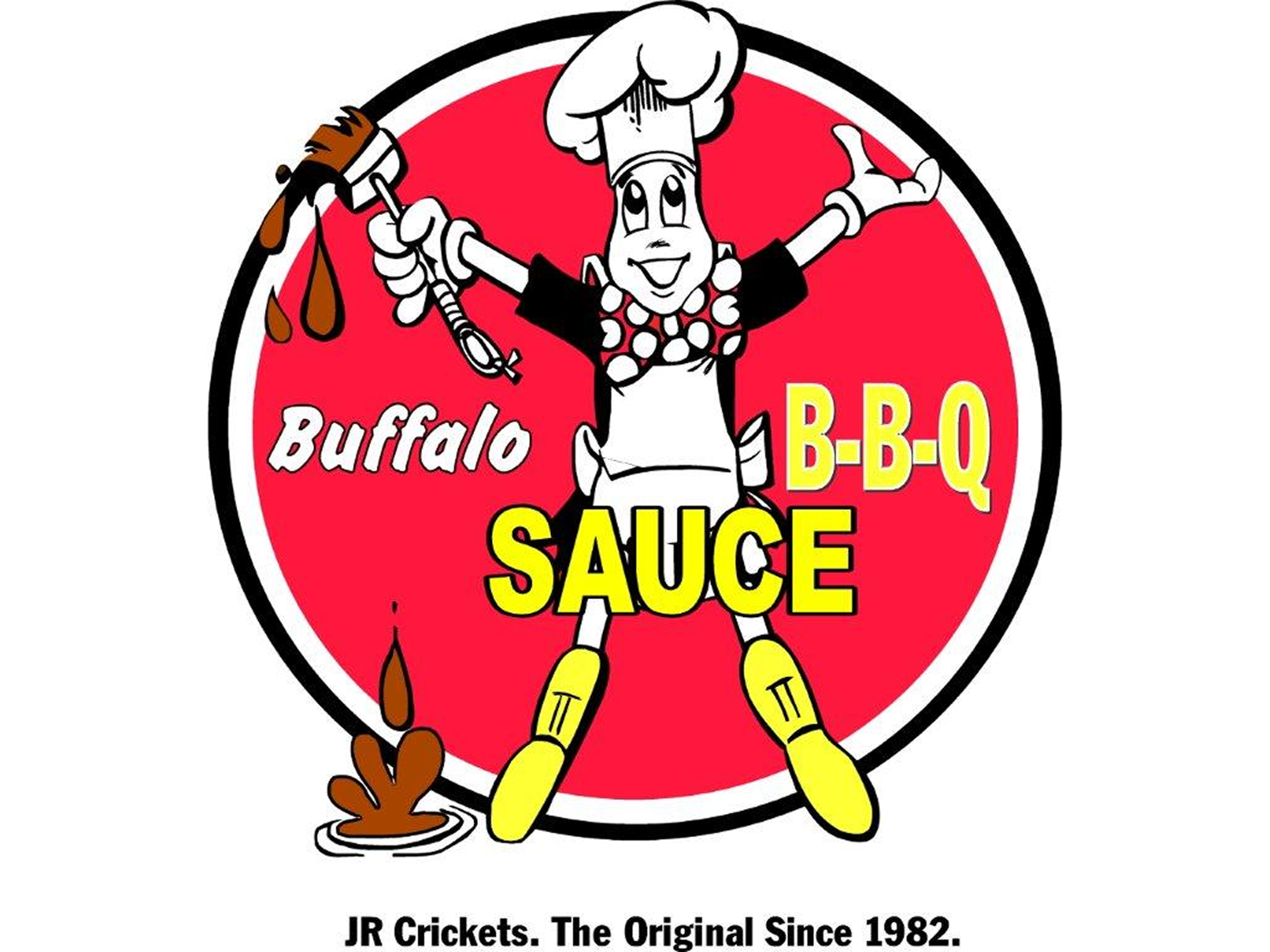 Cartoon person holding a BBQ sauce bottle with the words "Buffalo BBQ Sauce" written on it