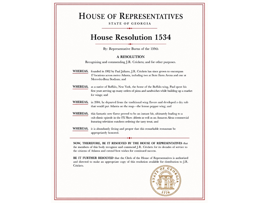 White paper with the text and logo of the House of Representatives Resolution 1534